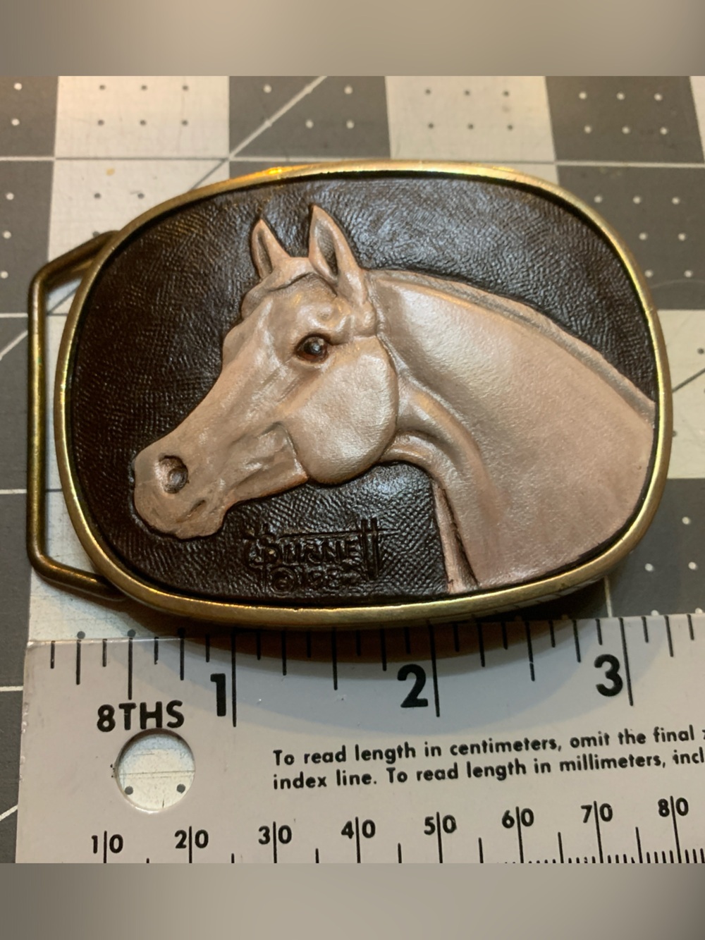 Vintage Horse Relief Belt Buckle in Brown and Cream